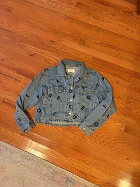 Current/Elliott Light Blue Denim Jacket with Black Lettering